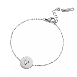 Letter armband coin - initiaal V - zilver