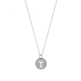 Letter ketting coin - initiaal T - zilver