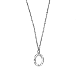 Letter ketting diamant - initiaal O - zilver