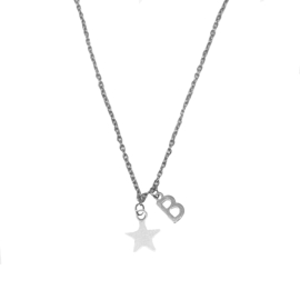 Letter necklace star - initial - silver