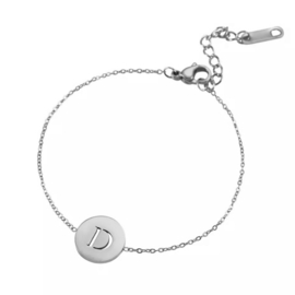 Letter armband coin - initiaal D - zilver