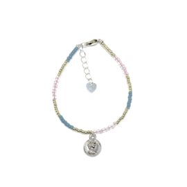 Bracelet blue & pink with one coin - silver