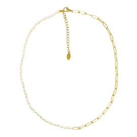 Pearls & chain necklace - gold
