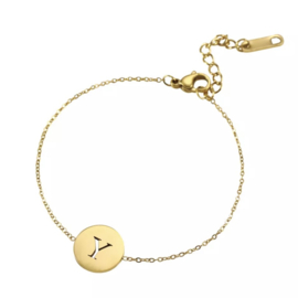 Letter armband coin - initiaal Y - goud