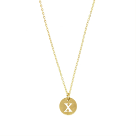 Letter ketting coin - initiaal X - goud
