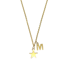 Letter ketting ster - initiaal M - goud