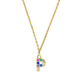 Letter ketting colorful - initiaal P - goud