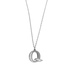 Letter ketting half diamond - initiaal Q - zilver