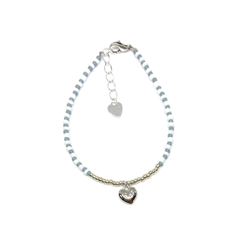 Blue & white beads bracelet - silver