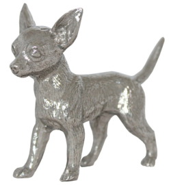 beeldje Chihuahua korthaar zilvertin
