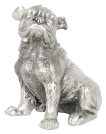 beeldje Engelse Bulldog zittend zilvertin