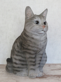 beeld/asbeeld/urn Kat zittend grijs | 29 cm