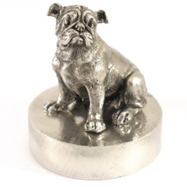 beeldje Engelse Bulldog zittend zilvertin