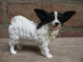 beeldje Papillon/Vlinderhond wit-zwart