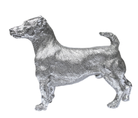 beeldje Jack Russell Terriër zilvertin 15 cm