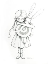 Meisje met Target Bunny - potlood tekening