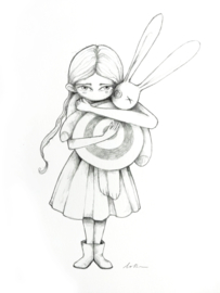 Girl with Target Bunny - pencil drawing