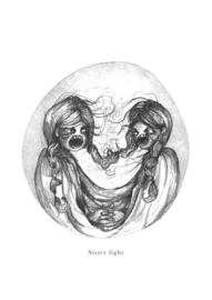 Sister fight - black & white art print