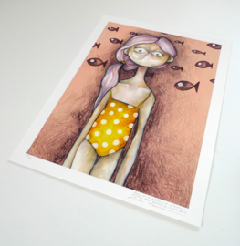 Girl in a yellow and white polka dot bathing suit - Limited Edition