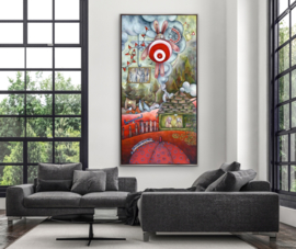 Target bunny in the sky with caterpillars | 290x140cm | FOR SALE