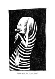What's in the funny bag - black & white art print