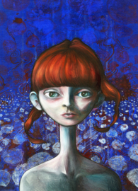 Portrait in blue & red - ansichtkaart