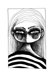 Girl in a striped Tshirt - zwart/wit print