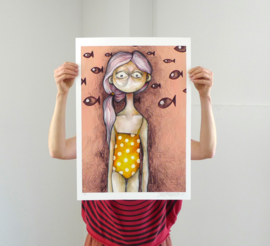 Girl in a yellow and white polka dot bathing suit - Limited Edition