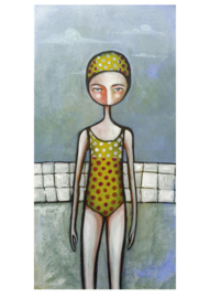 Girl in a polka dot bathing suit - kunstprint