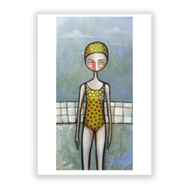 Girl in a polka dot bathing suit - art print