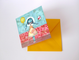Girl with balloon - greeting card
