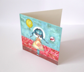 Girl with balloon - greeting card