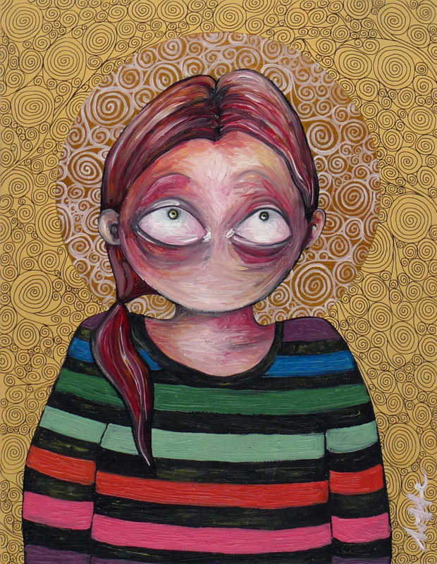 Self portrait with striped sweater 