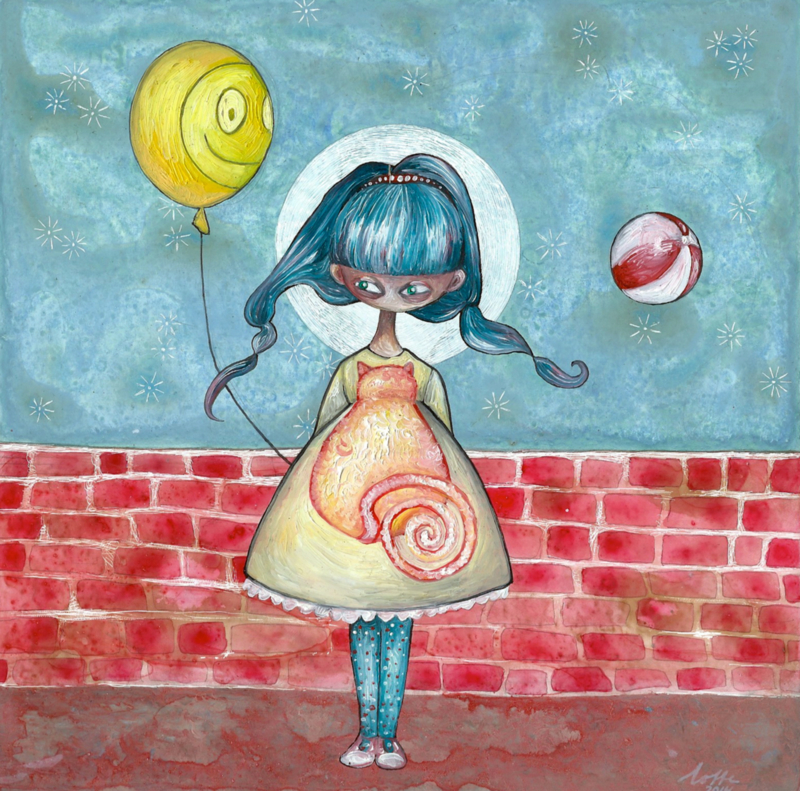 Girl with balloon - kunstprint