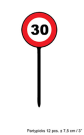 Cocktailprikkers / kaasprikkers verkeersbord 30 jaar (84409E)