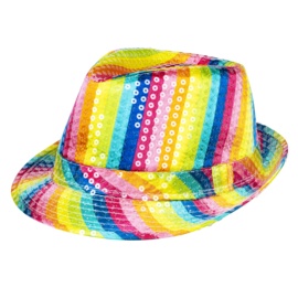 Hoed pailletten regenboog
