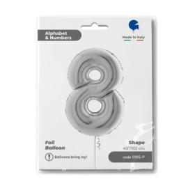 Cijfer 8 - 100 cm Zilver