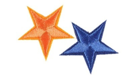 Embleem / applicatie Ster  Oranje/Blauw 4 stuks 3 cm