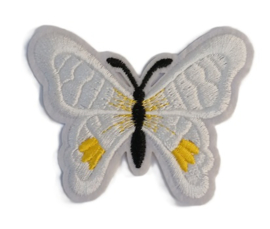 Embleem / applicatie Wit/gele vlinder - 7 x 5,5 cm