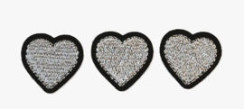 Embleem / applicatie Hartjes Zilver - 3 stuks - 3,5 cm
