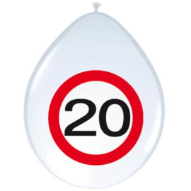 Ballonnen 20 jaar verkeersbord (30cm, 8 stuks)