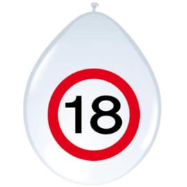 Ballonnen 18 jaar verkeersbord (30cm, 8 stuks)