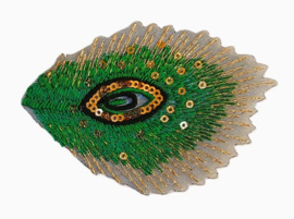 Embleem / applicatie Pauwenveer - Groen - 9,5 x 6,5 cm