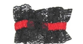 Kousenband / lace  garter ZWART/ROOD (60035E)