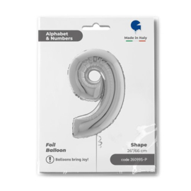 Cijfer 9 - 66 cm Zilver