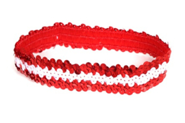 Haarband pailletten glitter Rood / Wit / Rood Brabant