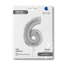 Cijfer 6 - 66 cm Zilver