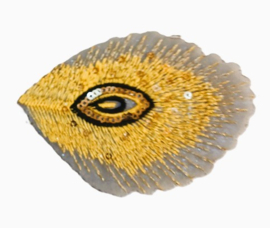 Embleem / applicatie Pauwenveer - Geel - 9,5 x 6,5 cm
