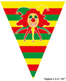 Vlaggenlijn Carnaval Rood Geel Groen / Clowntje - 5 meter (64266E)