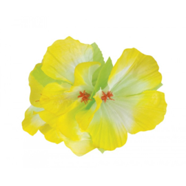 Haarclip bloem Hibiscus geel/wit (52379B)